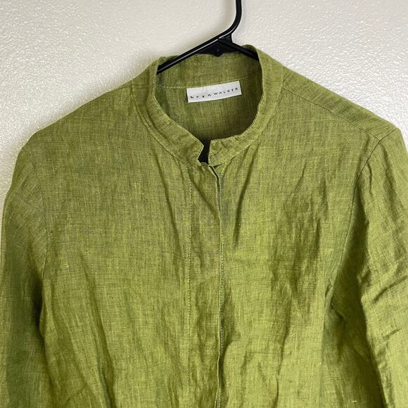 Bryn Walker Linen Top Womens Small Green Button Up Boxy Lagenlook Cropped USA - Picture 3 of 12